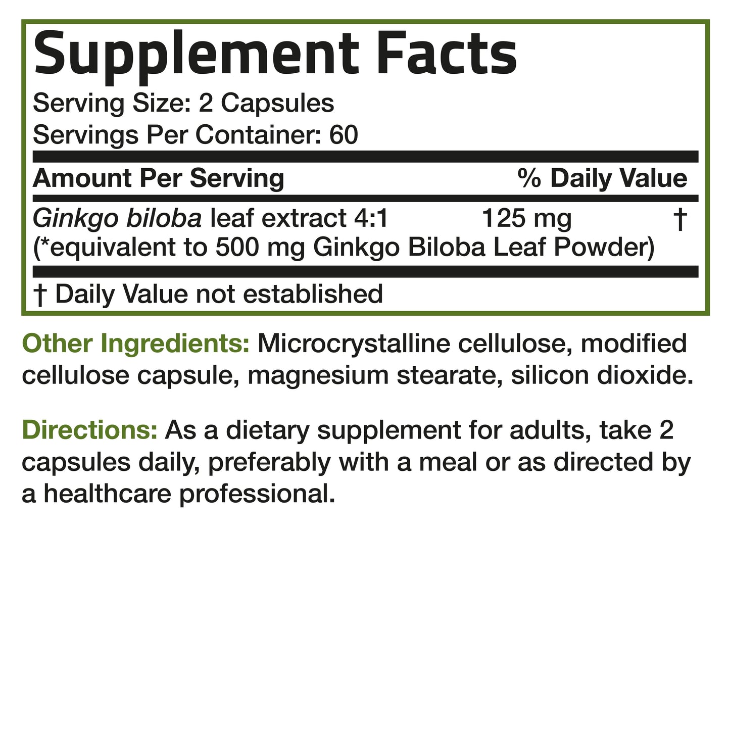 Ginkgo Biloba Extra Strength 500 Mg - Boost Brain Function & Memory Support, 120 Vegetarian Capsules