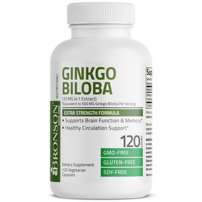 Ginkgo Biloba Extra Strength 500 Mg - Boost Brain Function & Memory Support, 120 Vegetarian Capsules