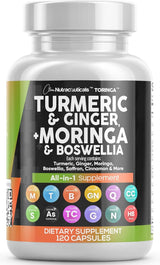 Turmeric Curcumin Joint Support Complex with Ginger, Moringa, Boswellia, Saffron, Ceylon Cinnamon, Quercetin, Tart Cherry. 120 Capsules.