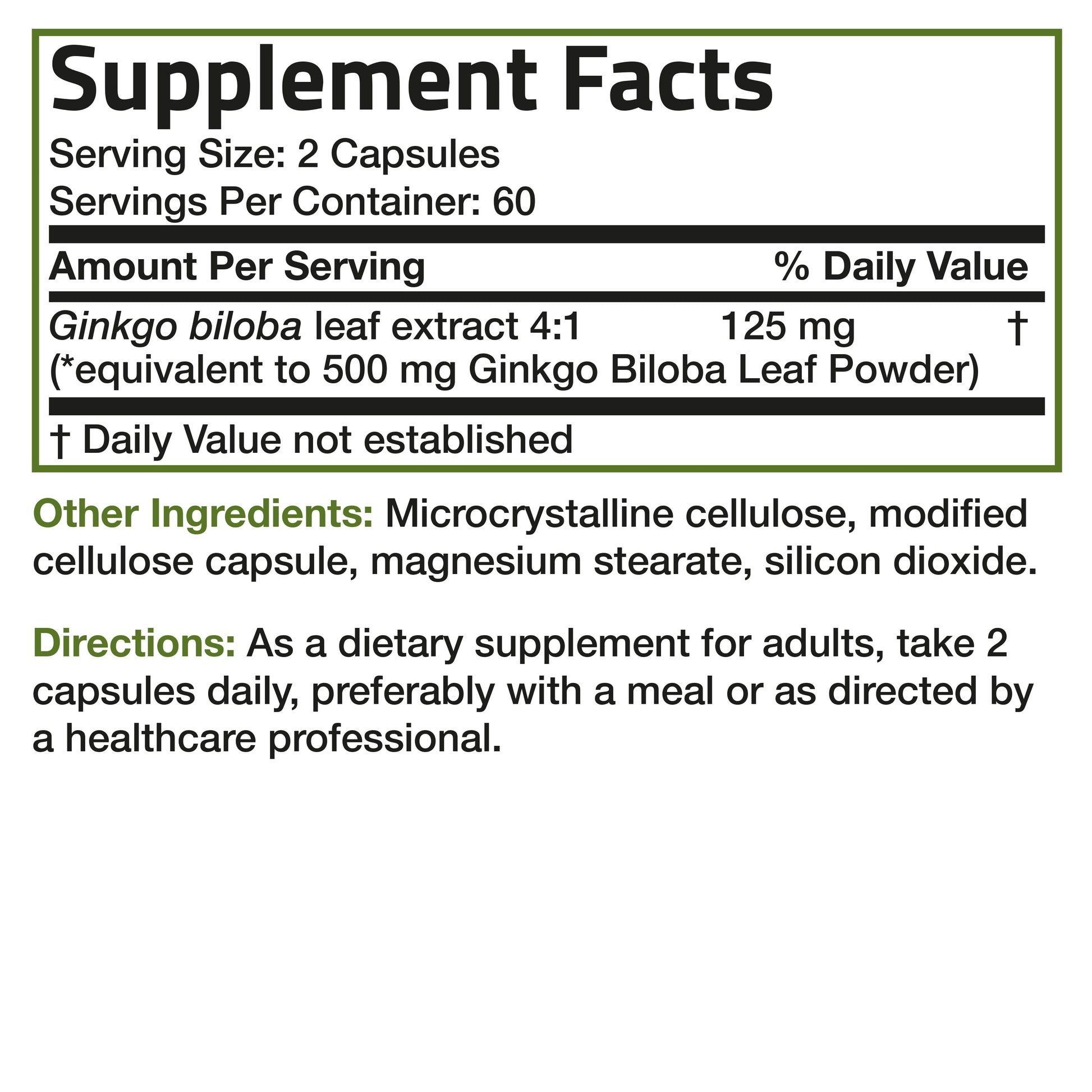 Ginkgo Biloba Extra Strength 500 Mg - Boost Brain Function & Memory Support, 120 Vegetarian Capsules