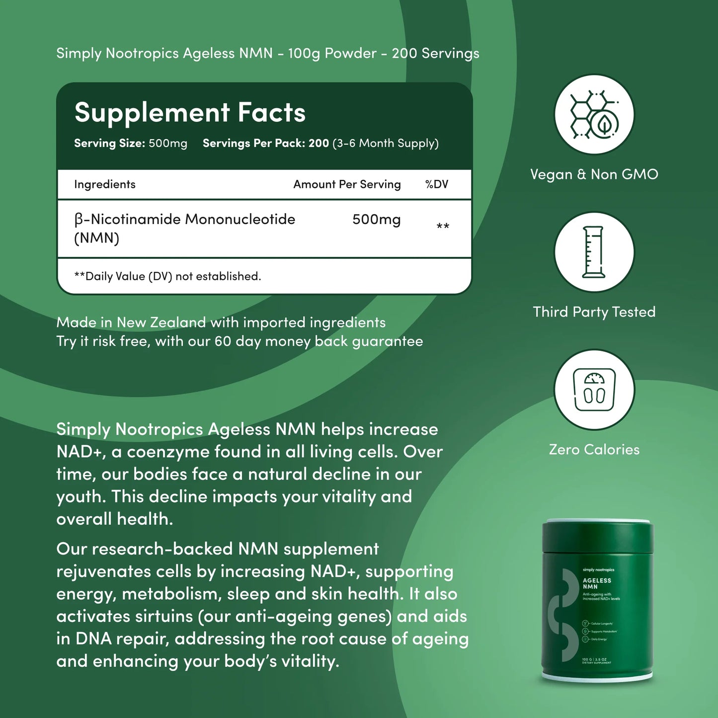 Revitalize Your Energy with NMN Powder - 3-Month NAD+ Booster Supply