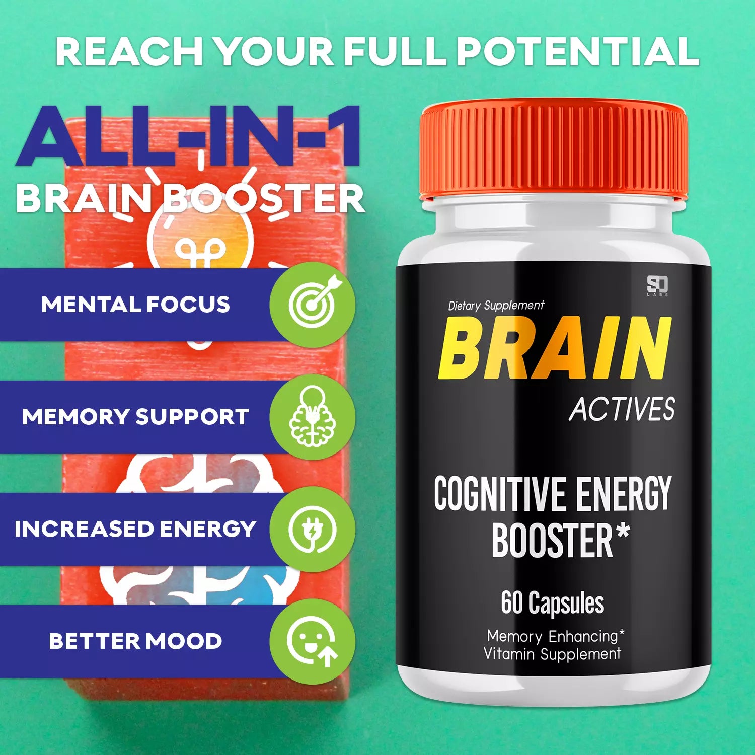 Brain Actives - Ultimate Nootropic Cognitive Support (5 Pack) for Enhanced Focus and Clarity