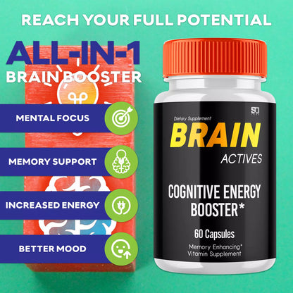 Brain Actives - Ultimate Nootropic Cognitive Support (5 Pack) for Enhanced Focus and Clarity