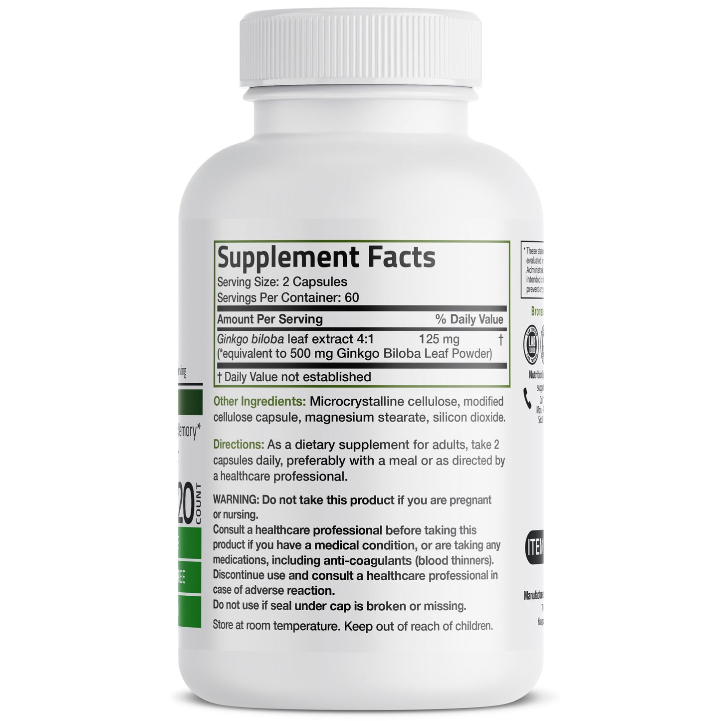 Ginkgo Biloba Extra Strength 500 Mg - Boost Brain Function & Memory Support, 120 Vegetarian Capsules