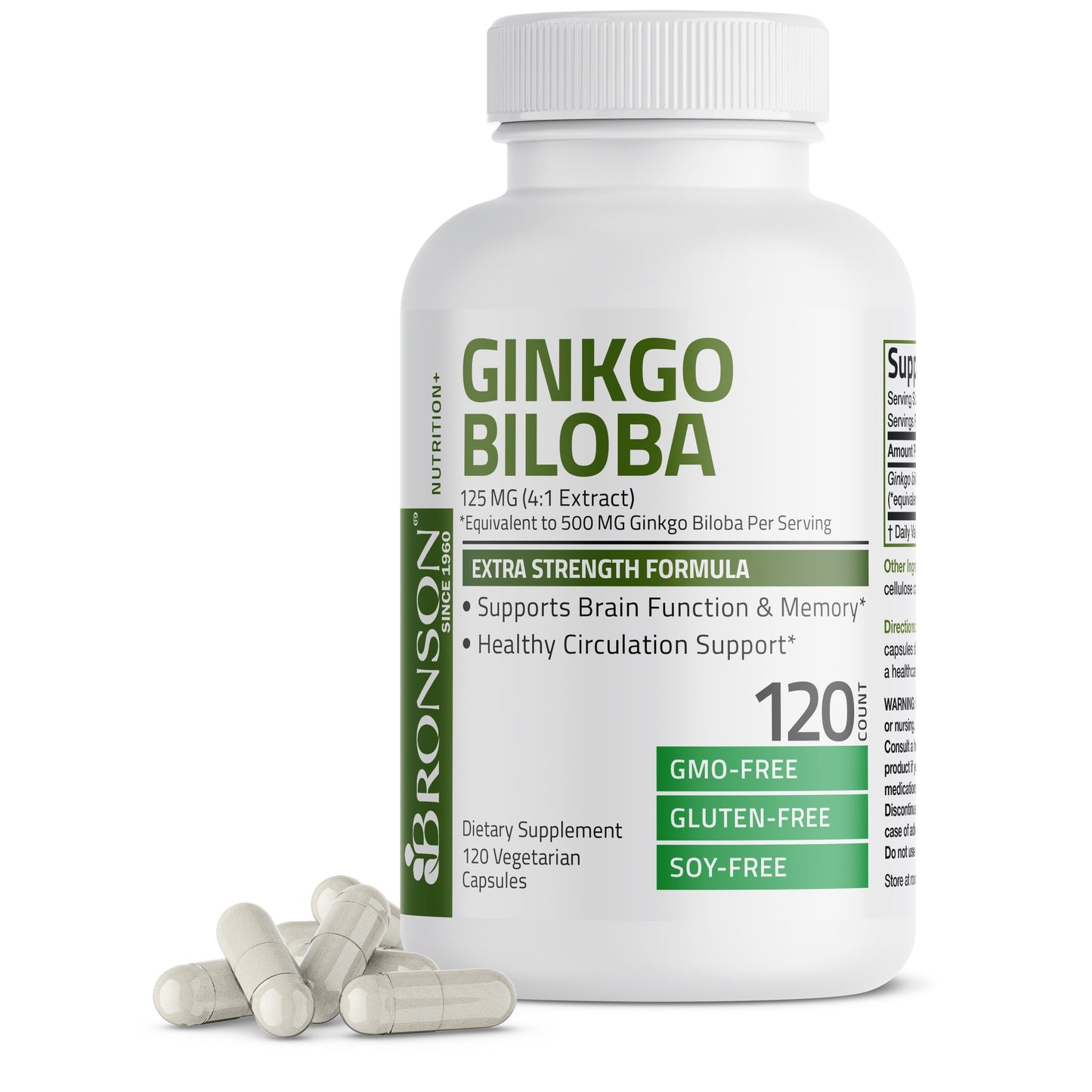 Ginkgo Biloba Extra Strength 500 Mg - Boost Brain Function & Memory Support, 120 Vegetarian Capsules