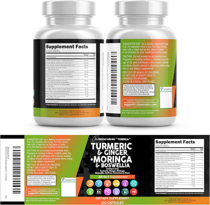 Turmeric Curcumin 30000Mg Ginger 3000Mg Moringa 50000Mg Boswellia 3000Mg Saffron 2000Mg - Joint Support Supplement for Women and Men with Ceylon Cinnamon, Quercetin, Tart Cherry - 120 Caps