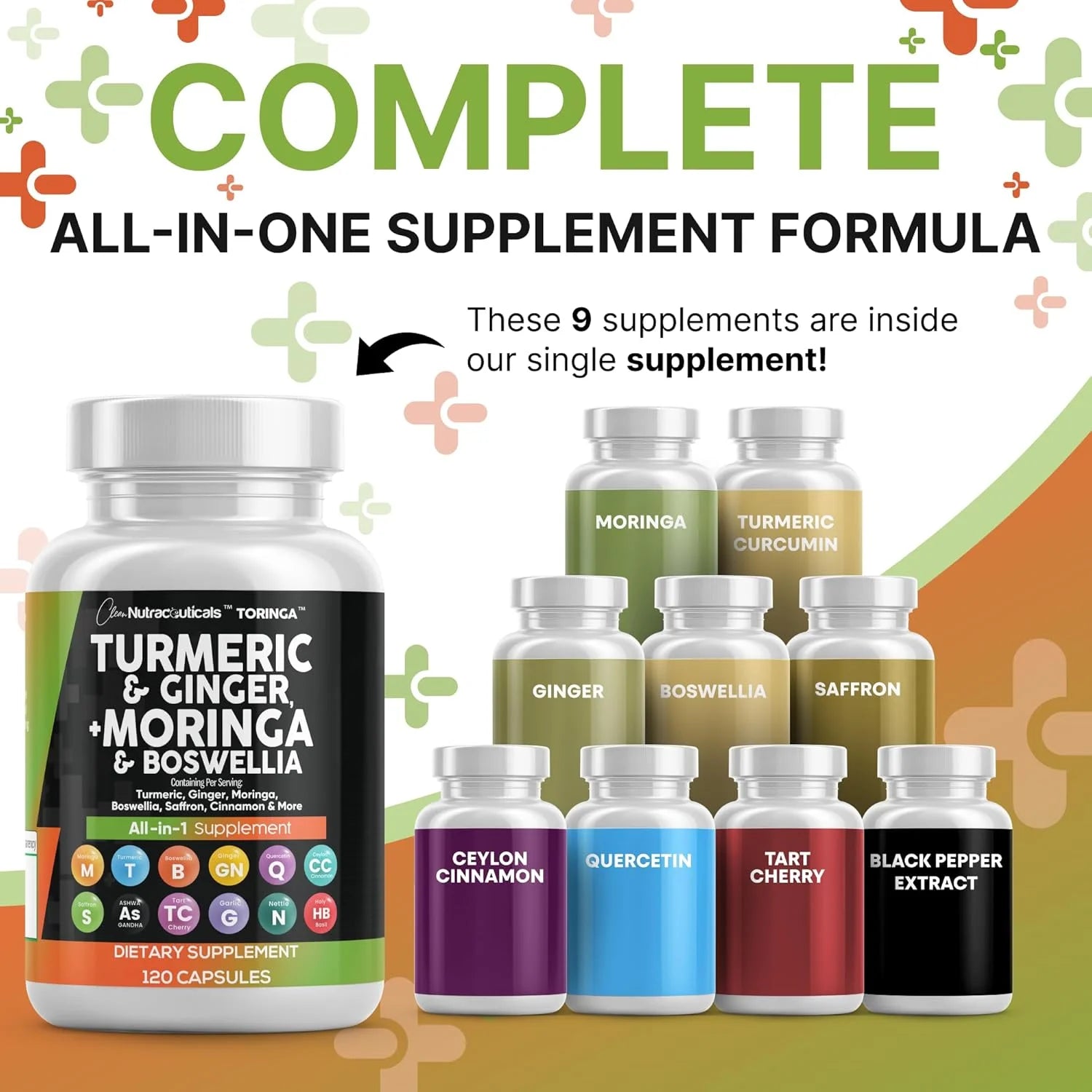 Turmeric Curcumin 30000Mg Ginger 3000Mg Moringa 50000Mg Boswellia 3000Mg Saffron 2000Mg - Joint Support Supplement for Women and Men with Ceylon Cinnamon, Quercetin, Tart Cherry - 120 Caps